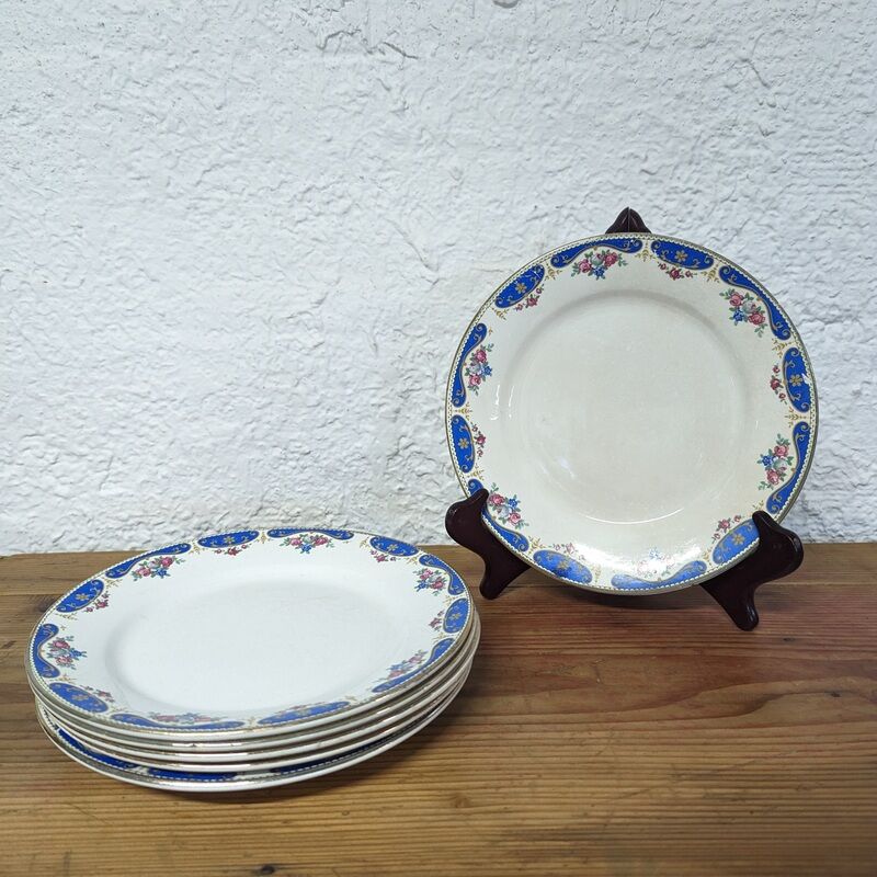6 plates Moulin des loups & Hamage - blue & gold border