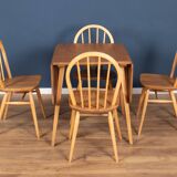 Retro Blonde Ercol Model 383 Dining Table & Four Model 370 Windsor Kitchen Dining Chairs