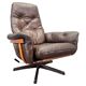 Midcentury Swivel Leather and Wood Armchair Göte Möbler Nässjö, Sweden, 1960s