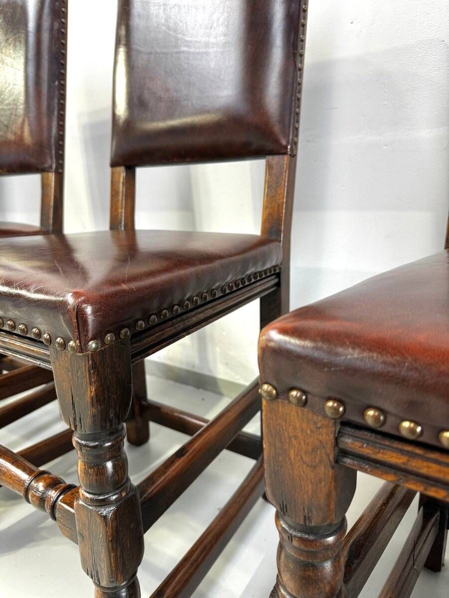 Vintage Handmade French Chairs in Leather & Oak, 1970s.