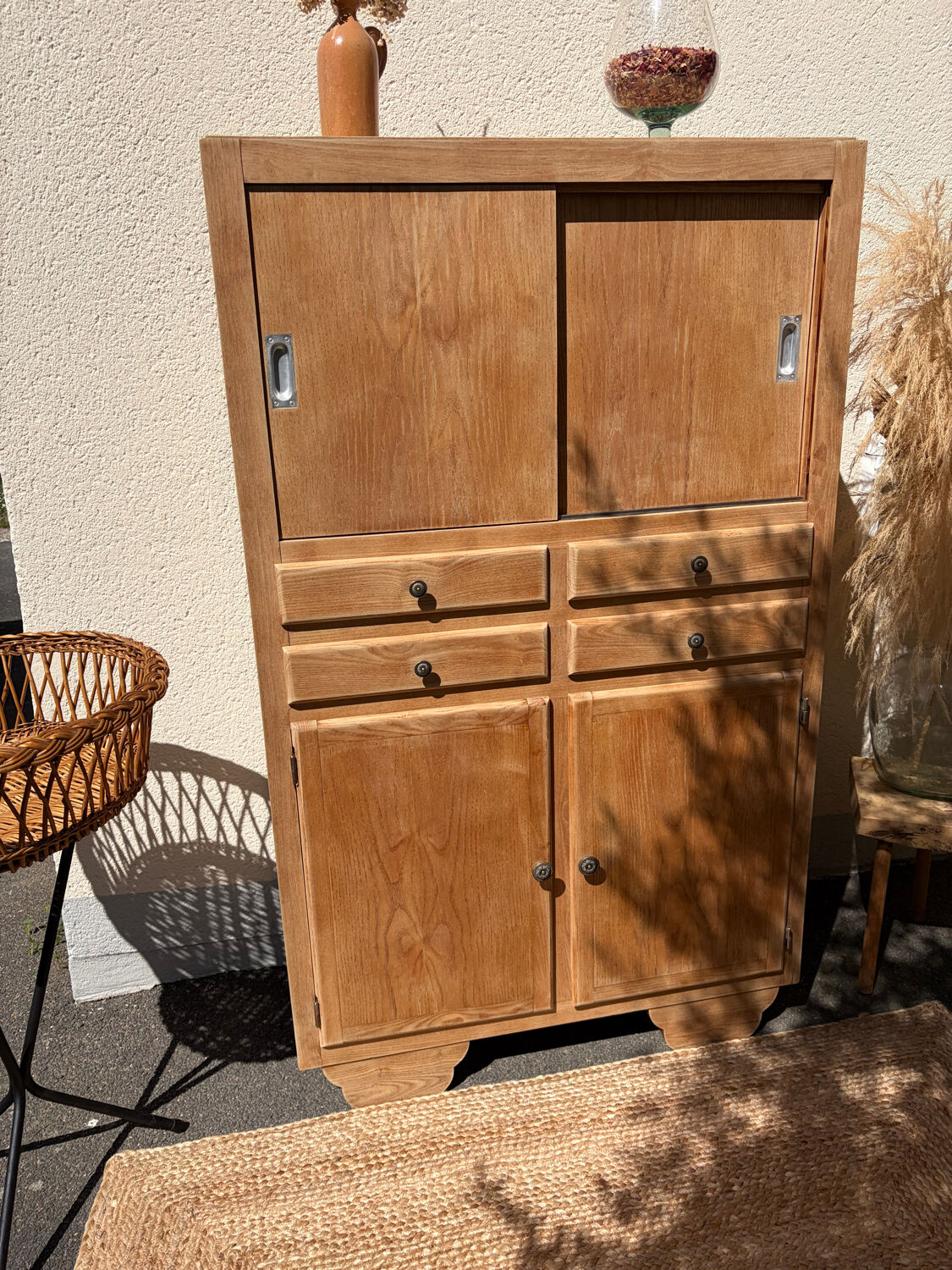 Antique raw wood sideboard