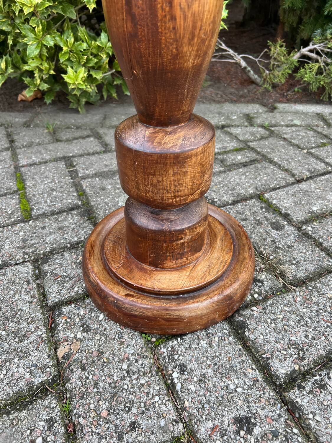 Vintage Wooden Plant Table, Tall Pedestal Side Table, Farmhouse Interior Style, Mid Century Furniture