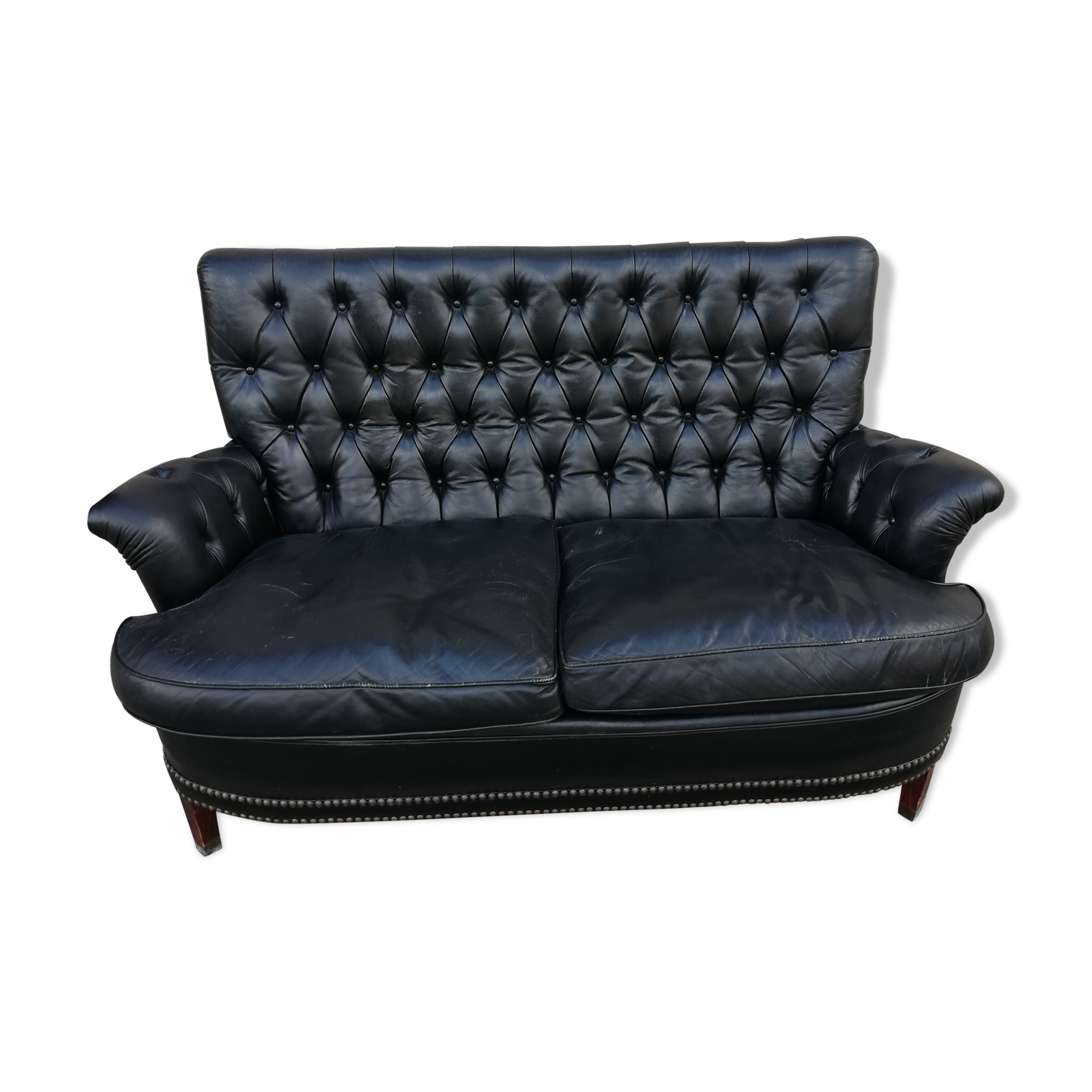 Black leather sofa 2 padded seats