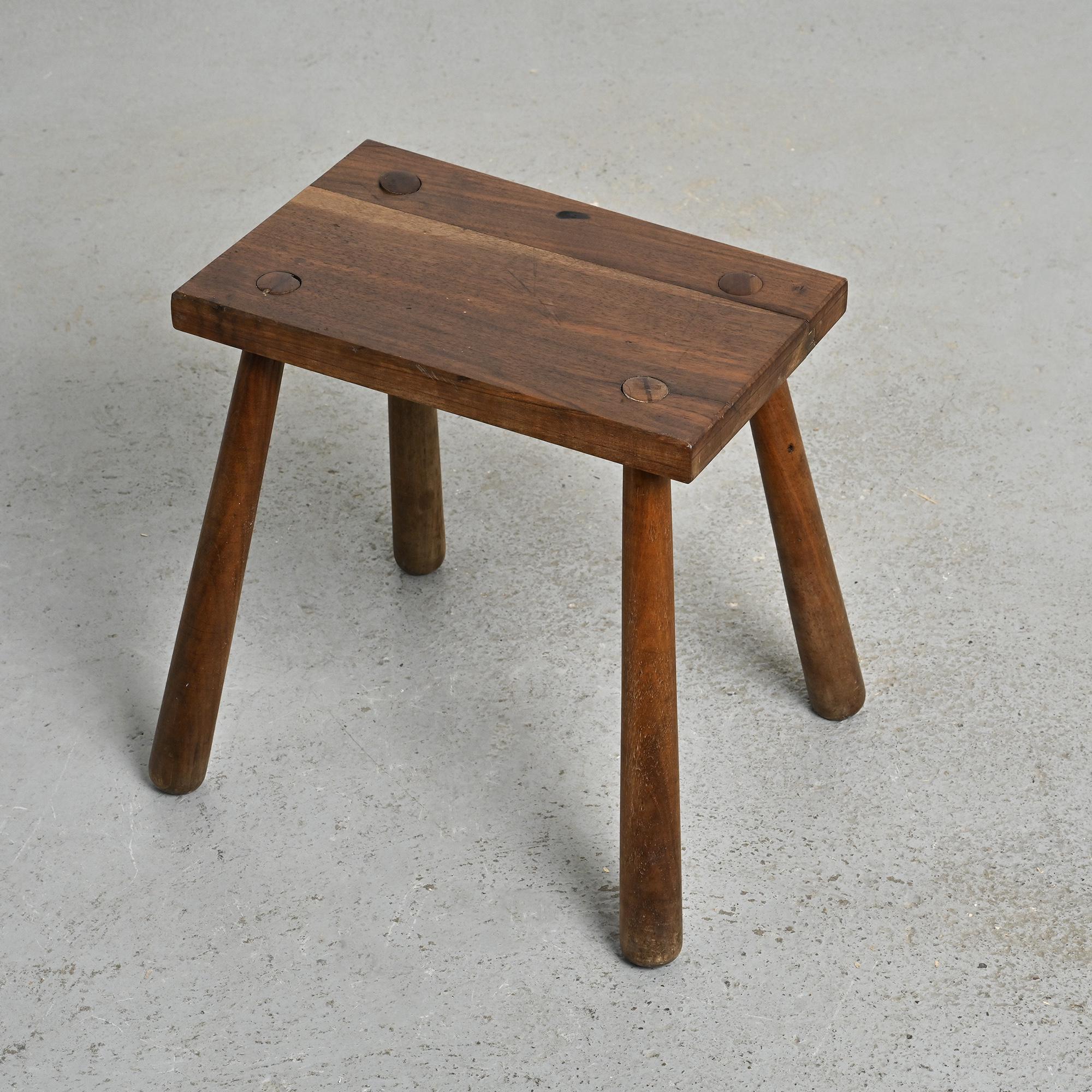 Mountain stool in solid wood, France, circa 1960
