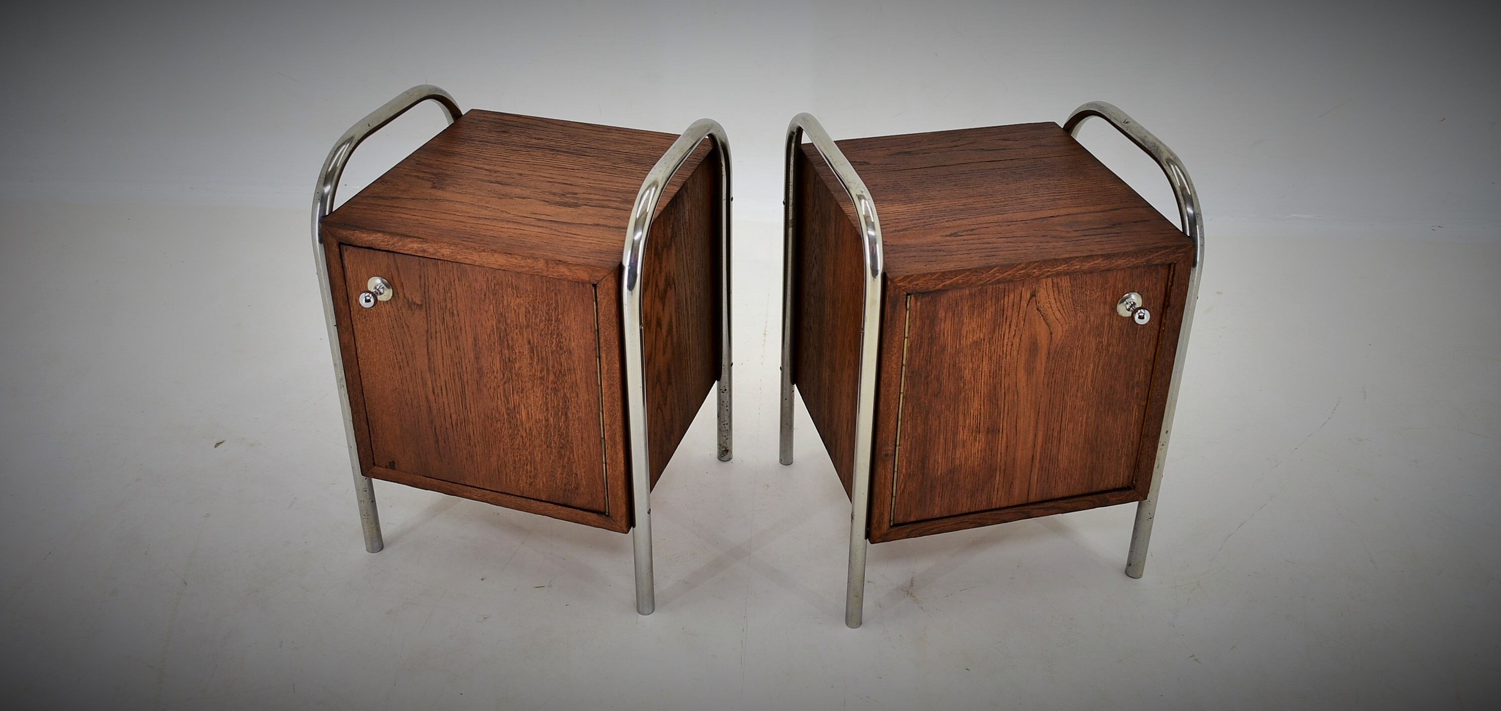 1940s Pair of Bauhaus Bedside Tables, Czechoslovakia