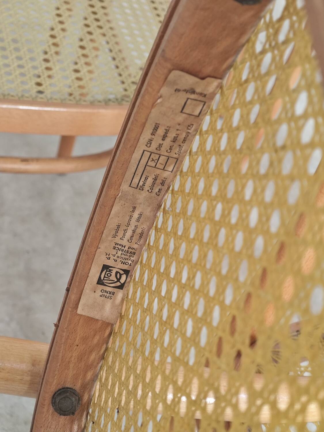 Set of 10 Bystrice tone wooden and caned chairs from the 1960s.