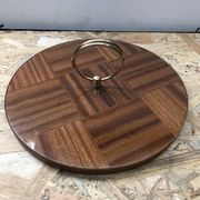 Ancien plat plateau fromage bois + plexi + anse laiton cuisine vintage