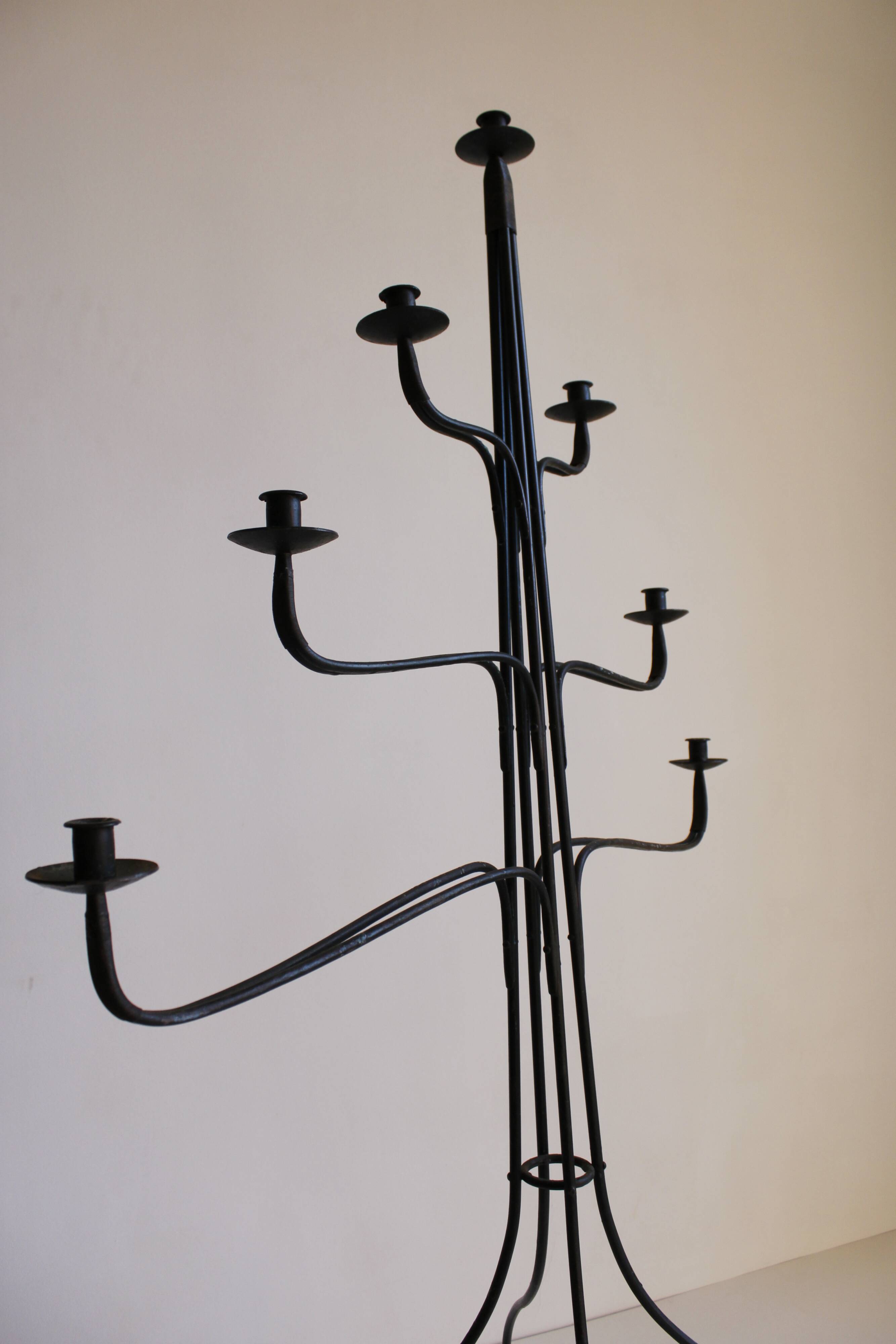 Large Wrought Iron Floor Candelabra, 1950s