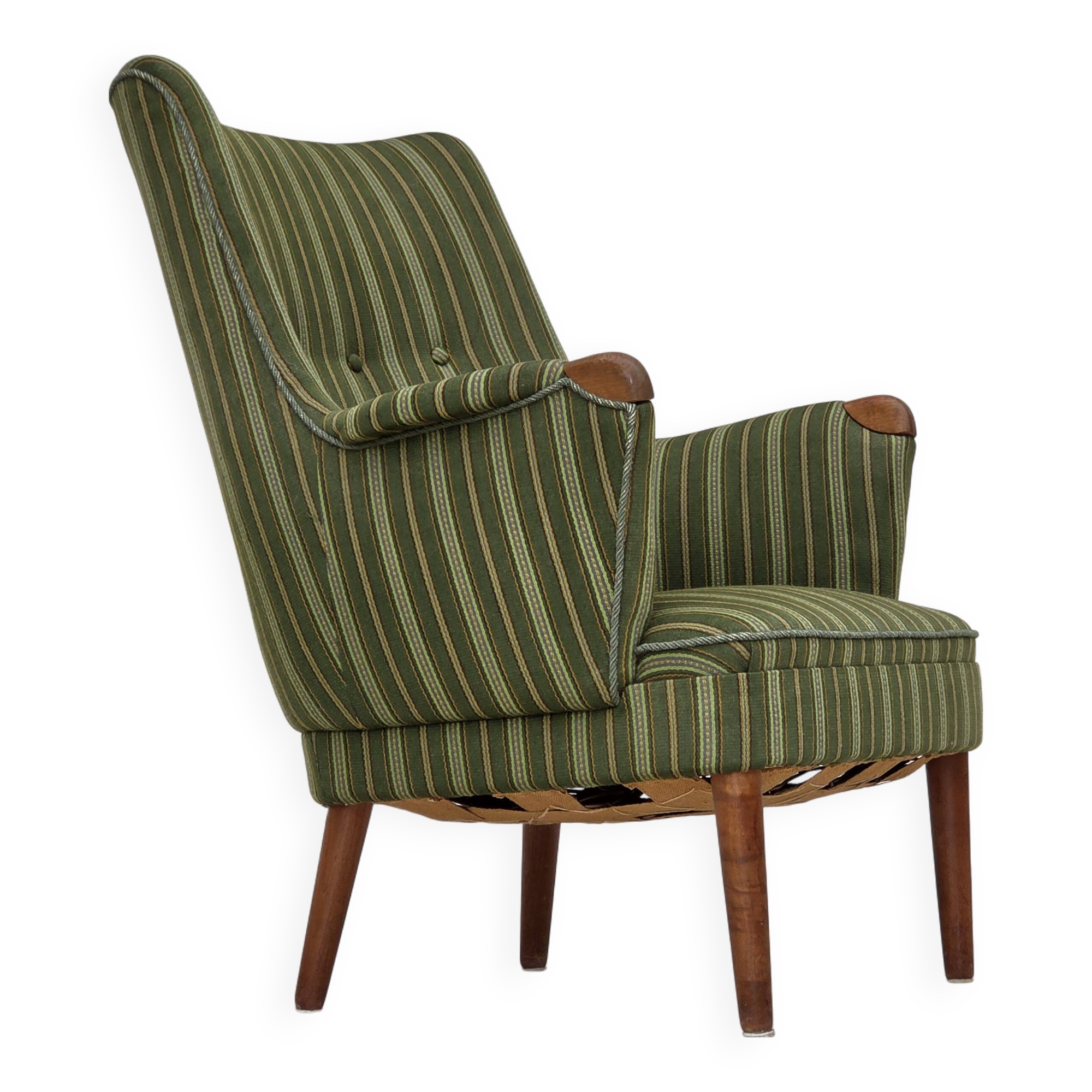 1960s, Danish armchair, green furniture wool, teak wood.