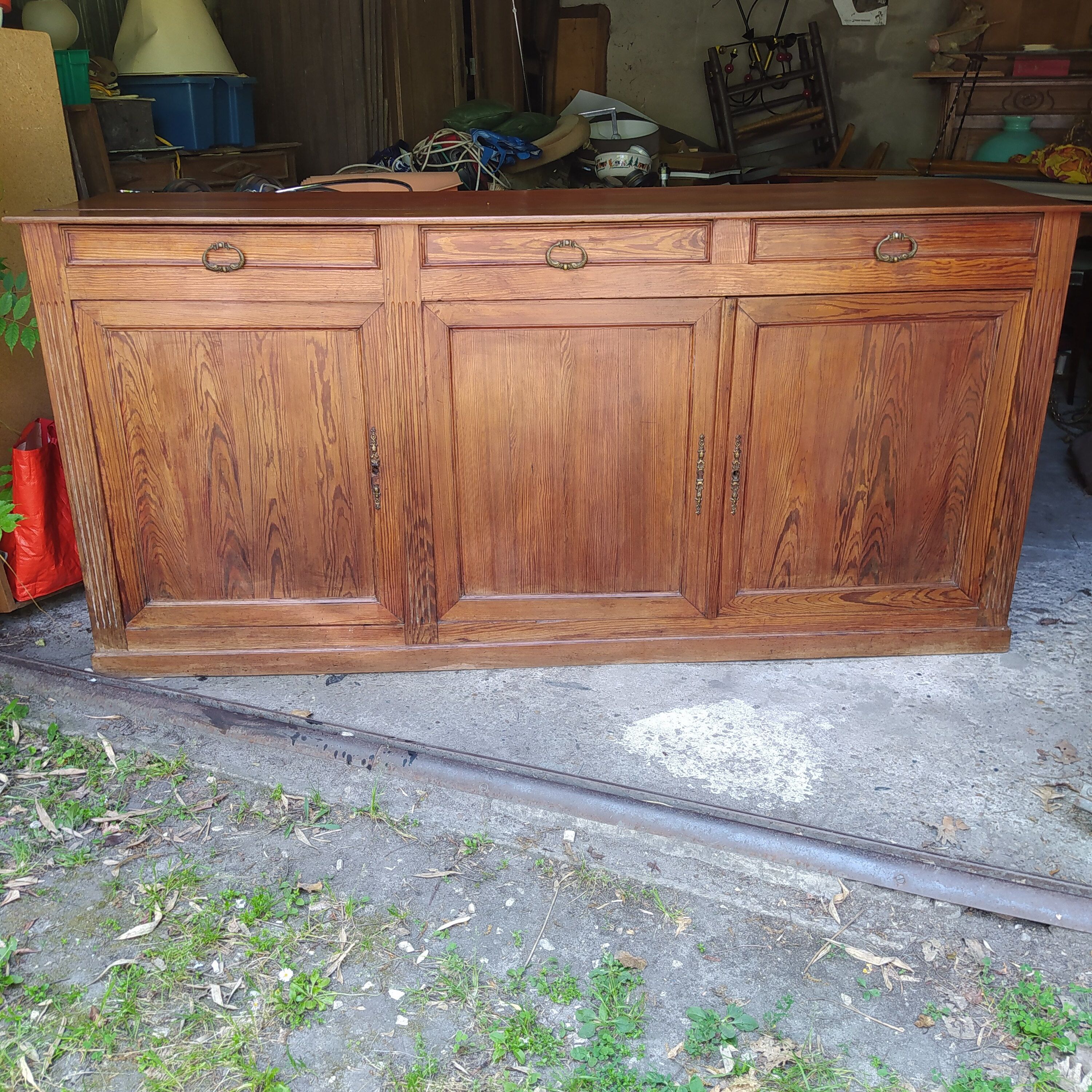 Enfilade Pitchpin époque 1900 3 portes et 3 tiroirs