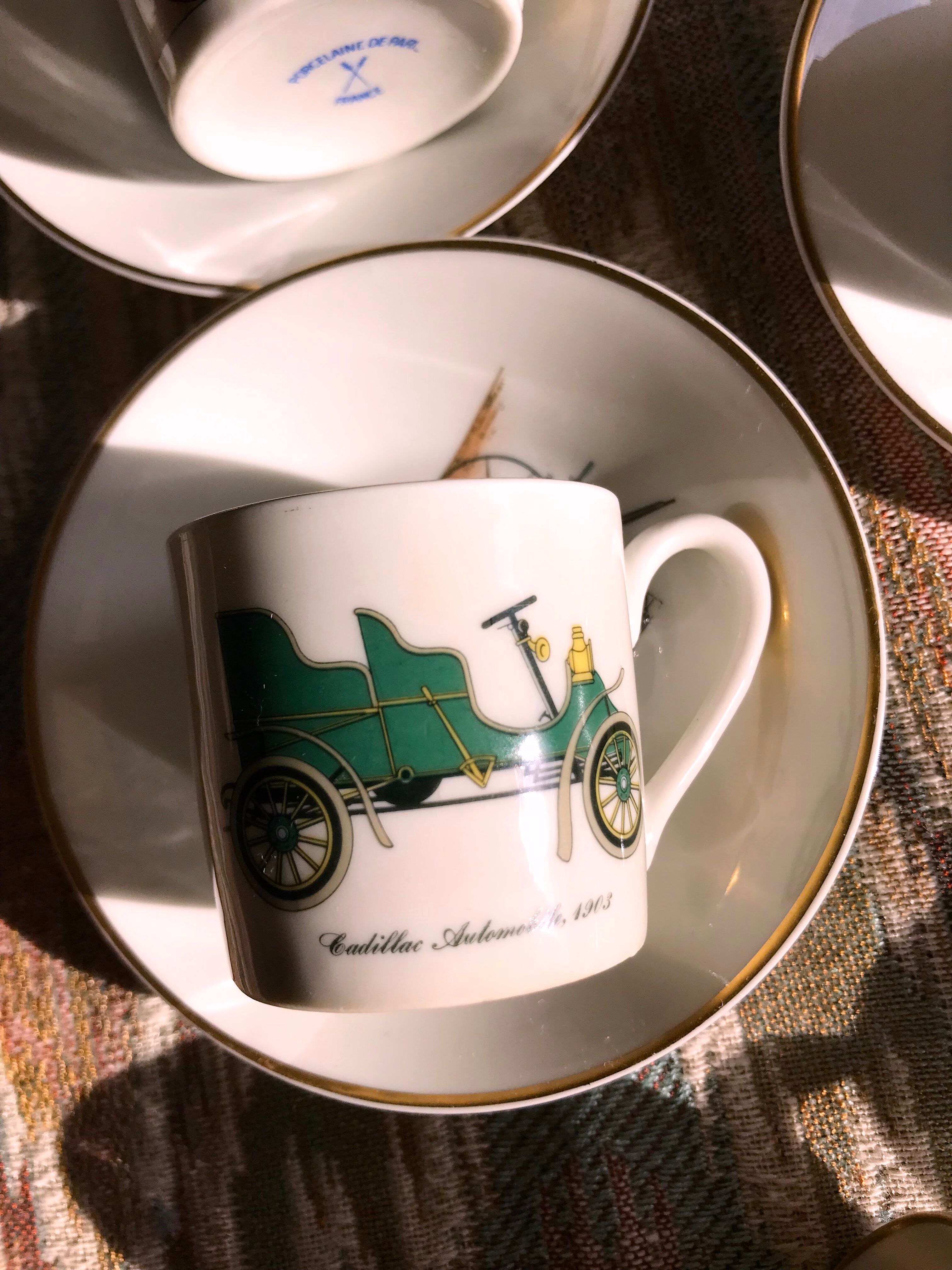 Vintage mocha service collection 6 cups cars real limoges porcelain of paris