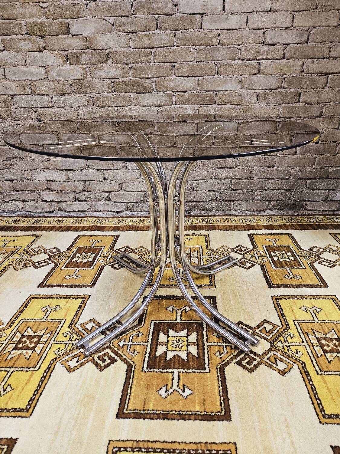 Vintage smoked glass dining table, Italy 1970s