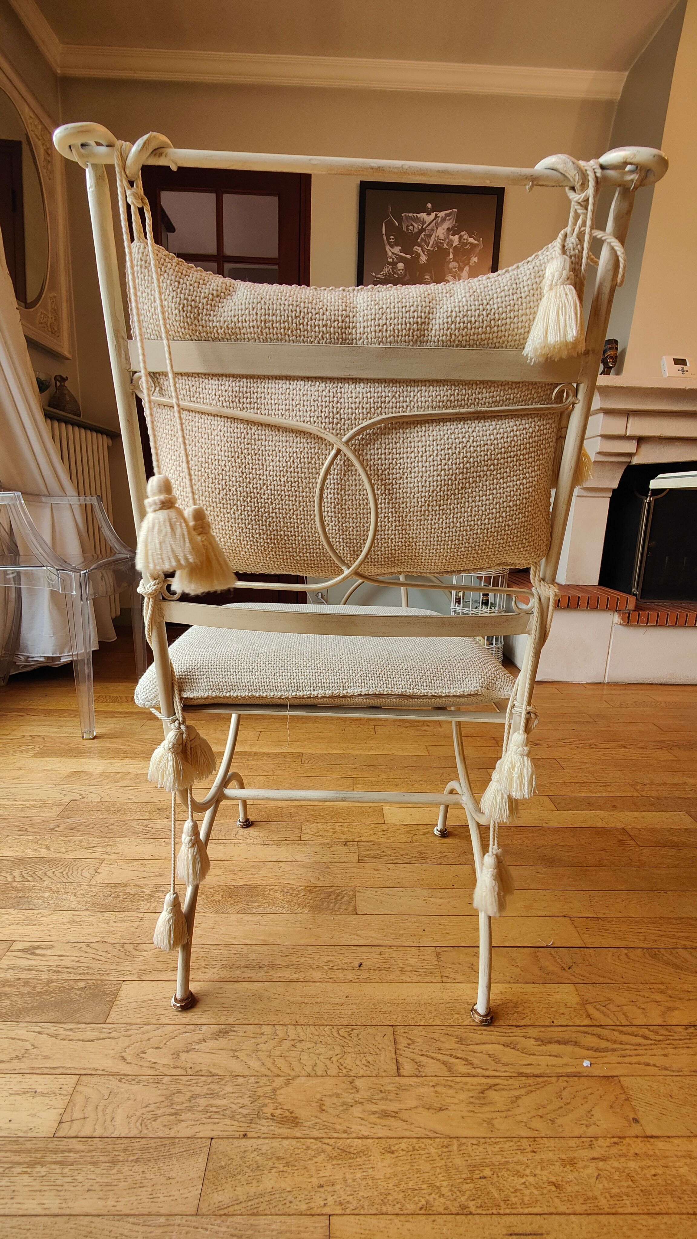 Dining table & 6 white wrought iron chairs Roche Bobois romantic style