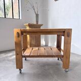 1980 pine wheeled console table