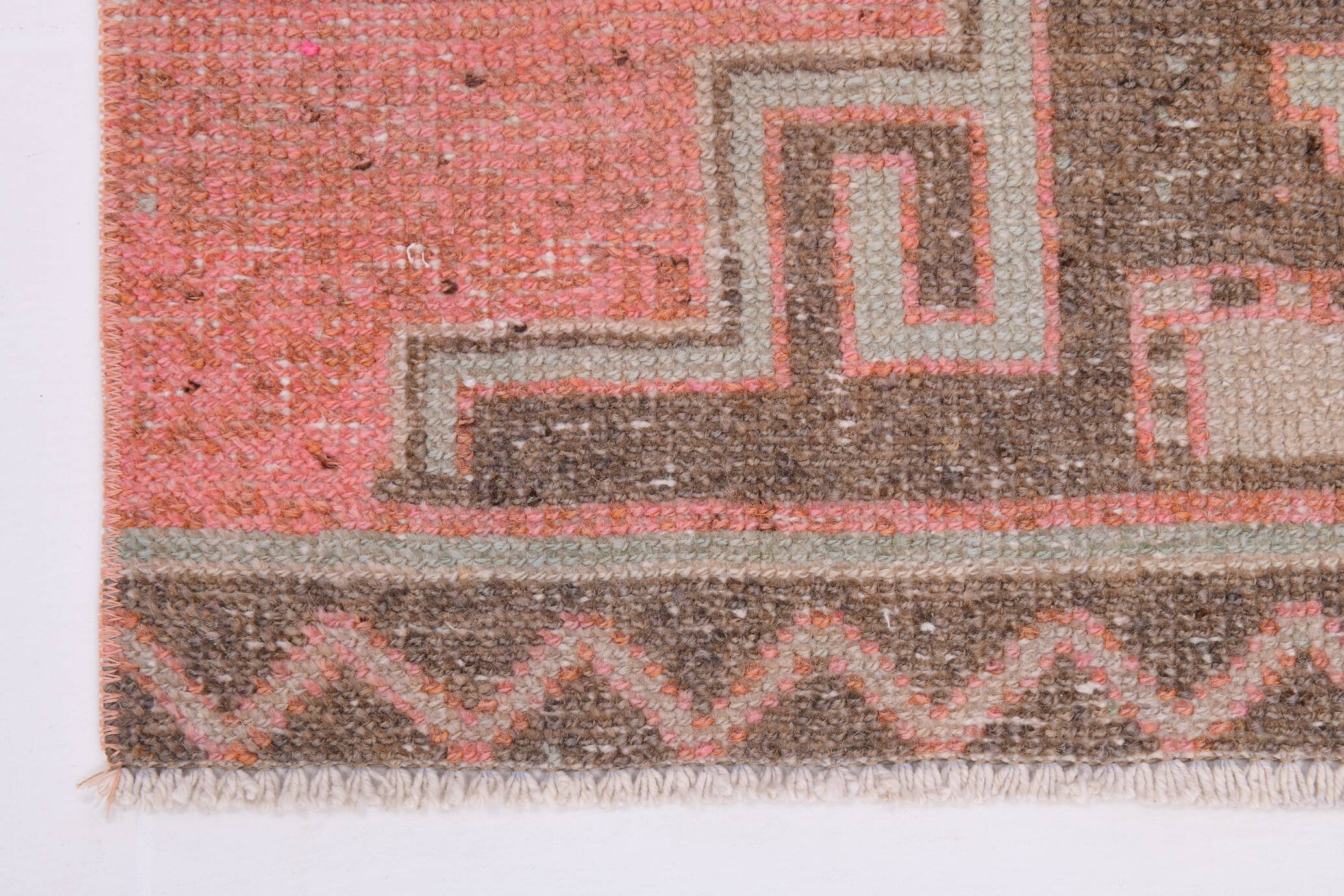 3x10 Salmon & Brown Ikat Pattern Vintage Runner Rug, 82x312Cm