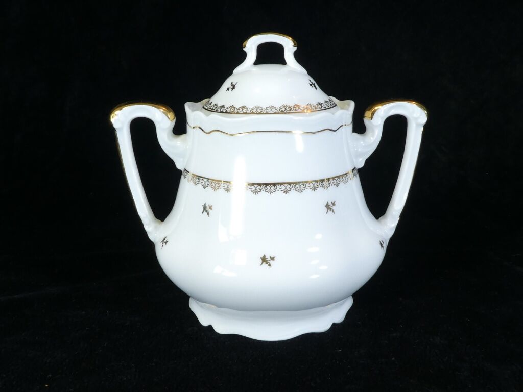 Coffee service in white and gold porcelain Limoges France