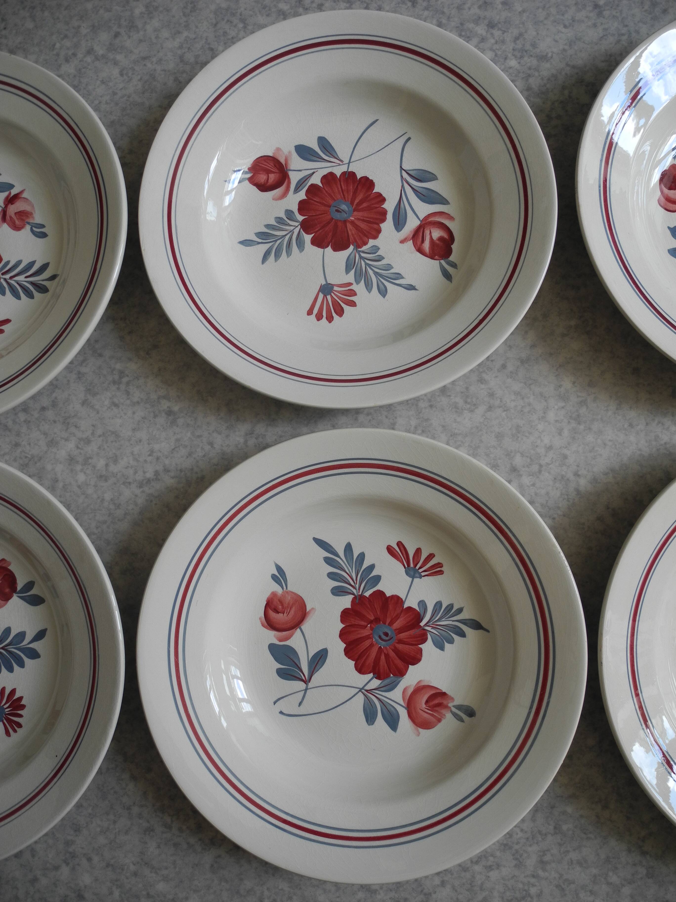 6 Céranord St Amand vintage soup plates 50s
