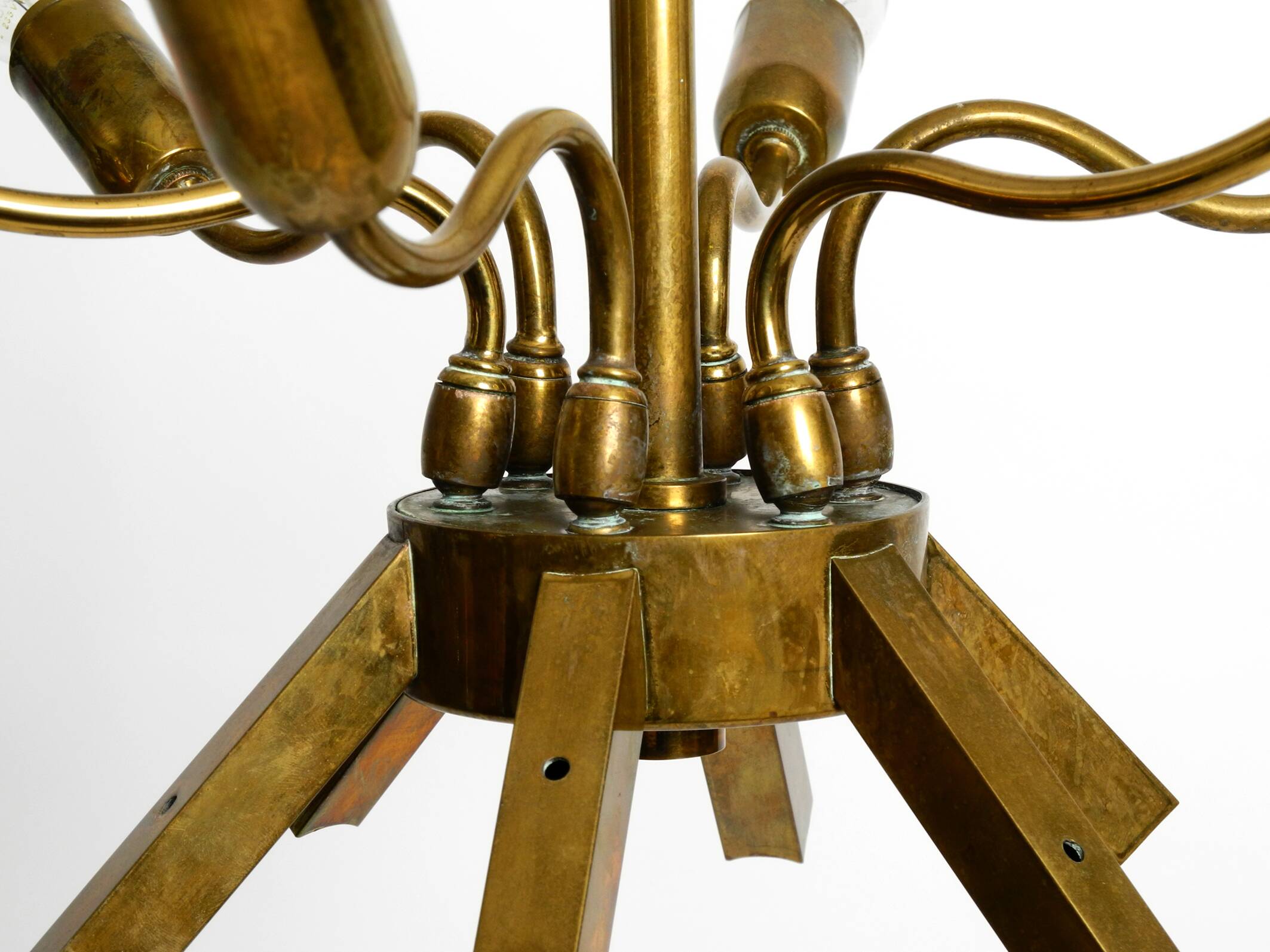 50s brass chandelier with white and transparent Murano glasses Franco Luce