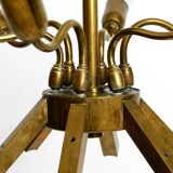 50s brass chandelier with white and transparent Murano glasses Franco Luce