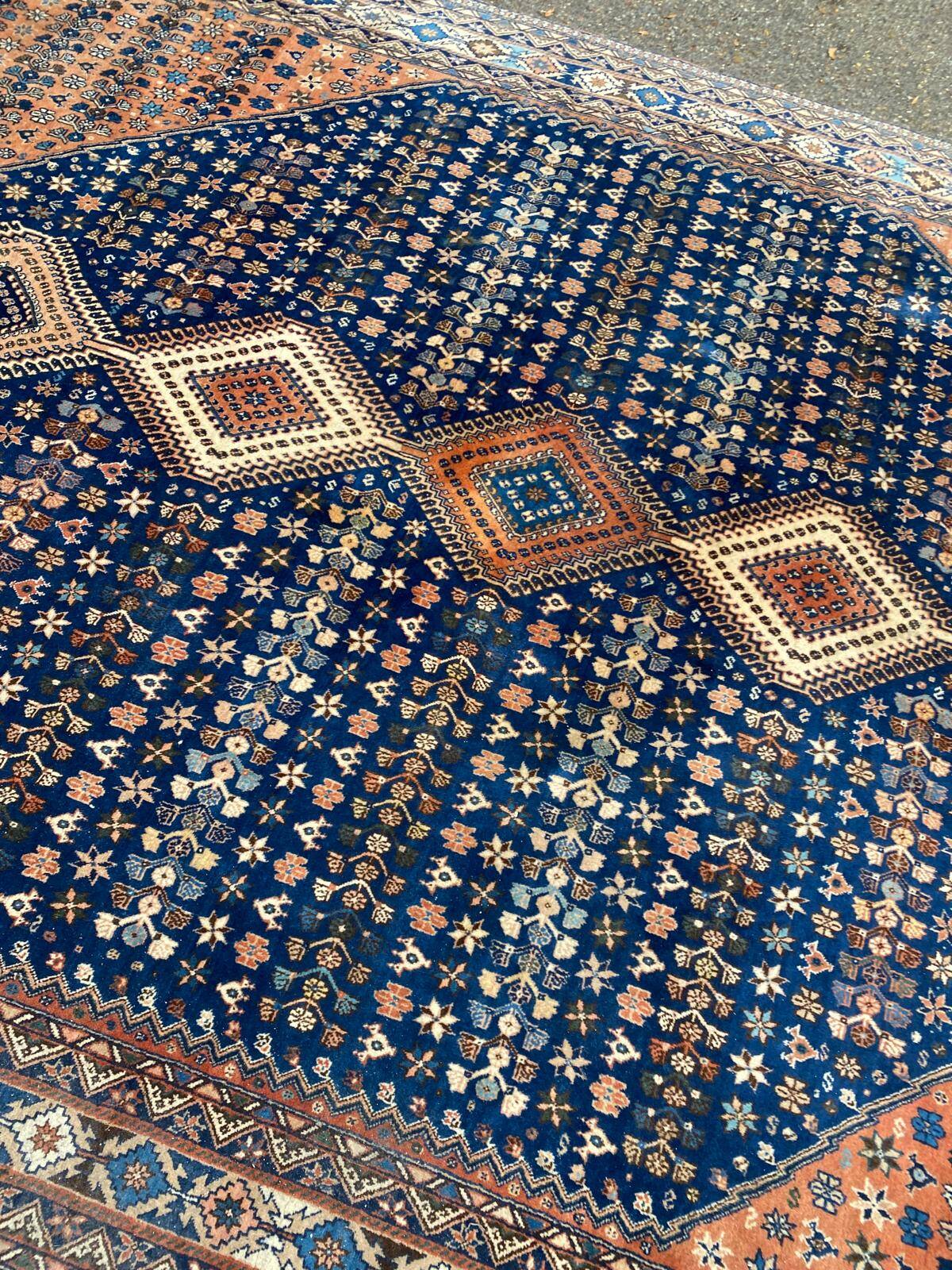 Handmade Yalameh Persian rug 200x300 indigo blue terracotta