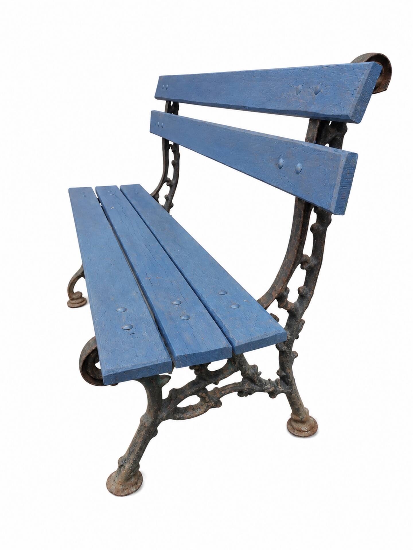 Old cast iron and wood garden bench repainted.
