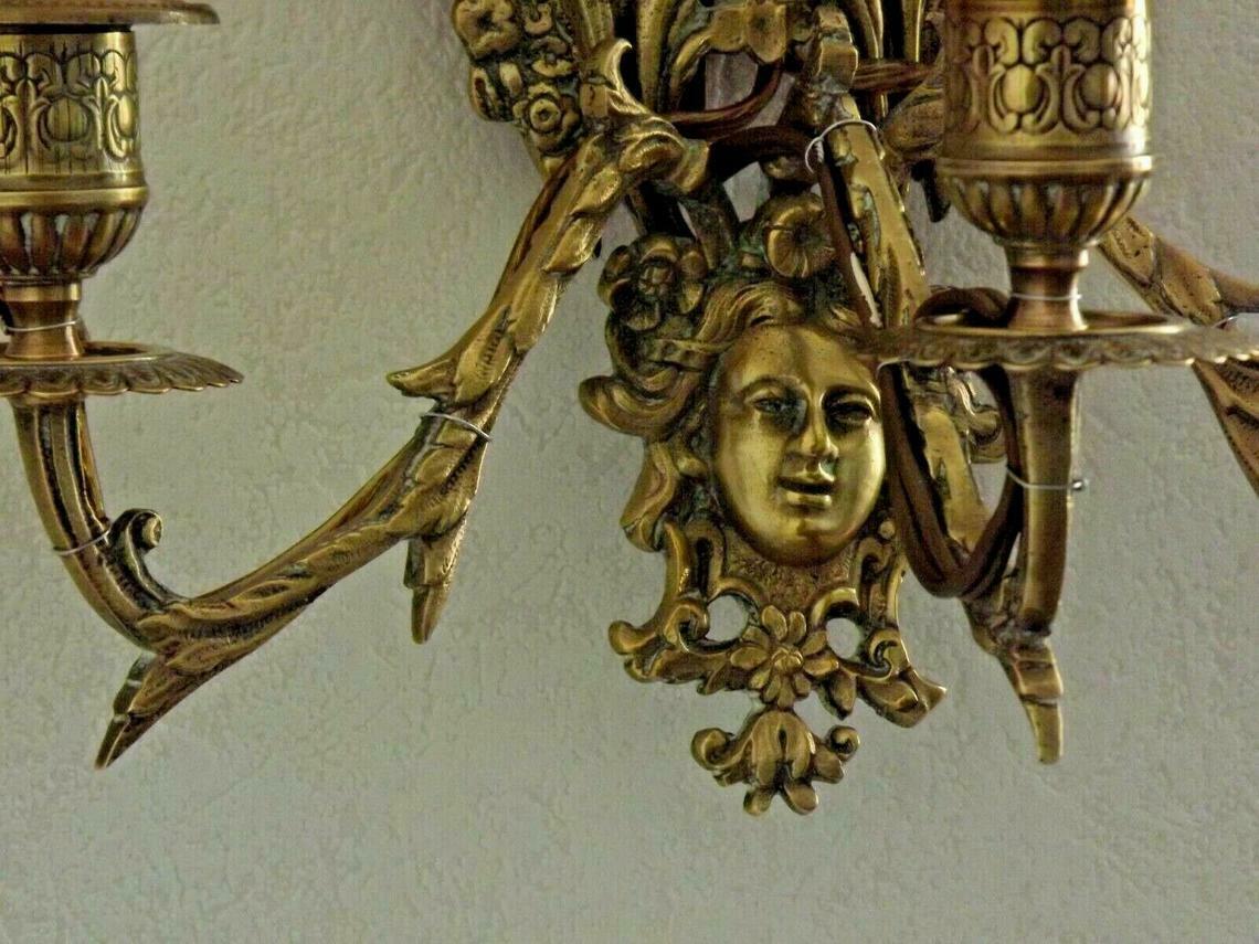 french antique Louis XlV bronze beveled mirror with 3 lights