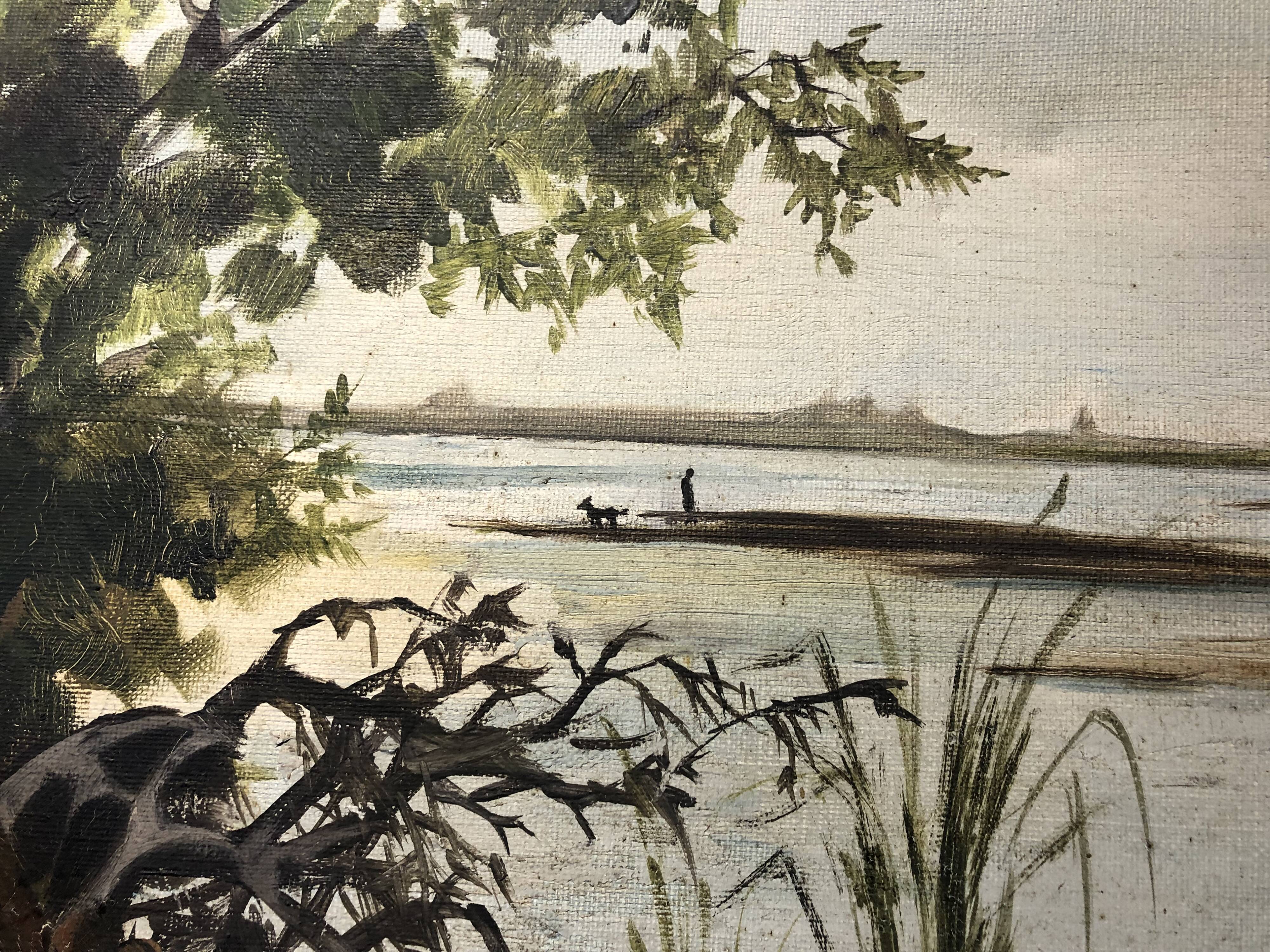 Peinture ancienne signée bancs de sable