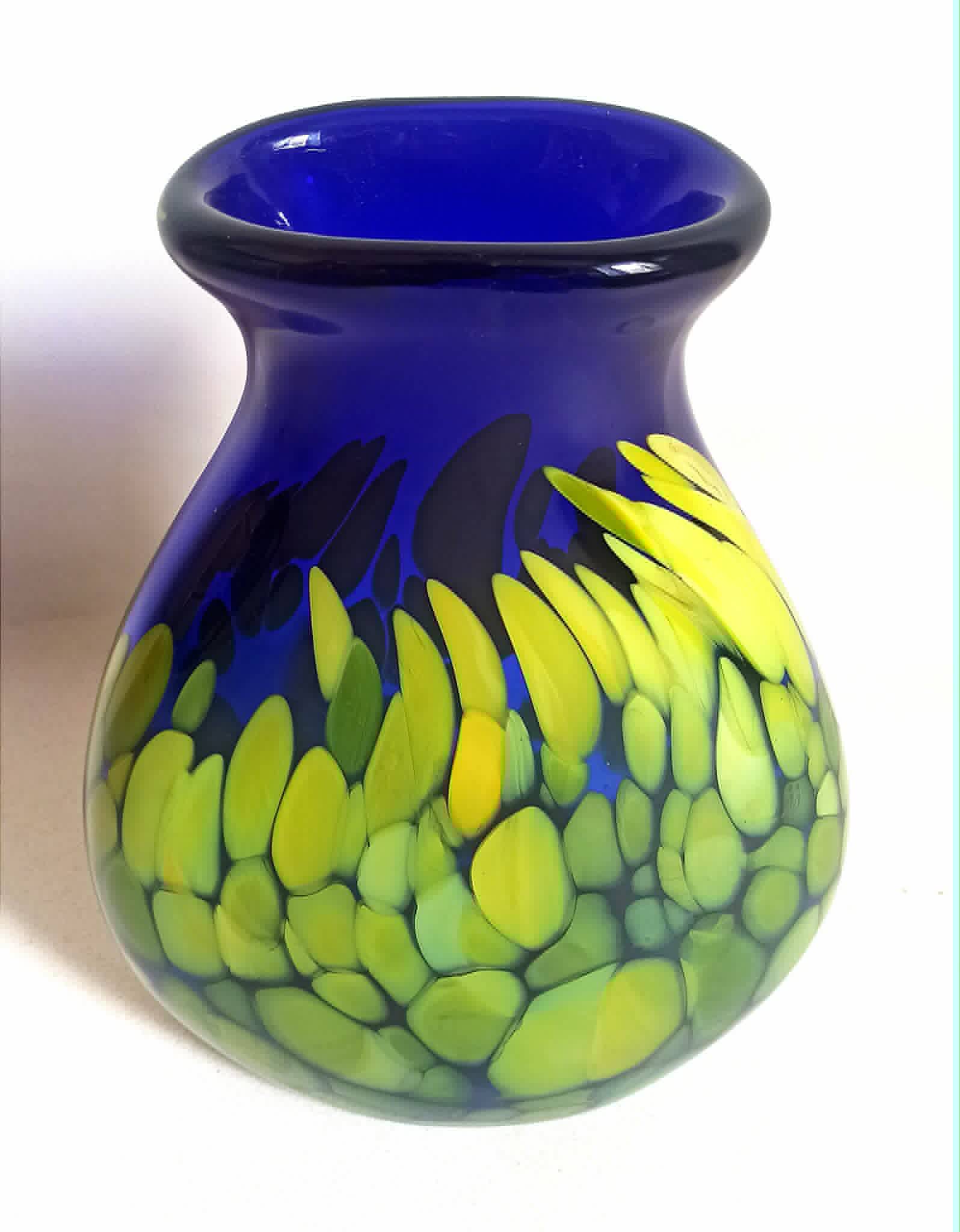 Cobalt blue vase with yellow inclusion Height 33 cm
