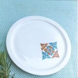 6 dessert, Haviland, 70s blue white porcelain plates