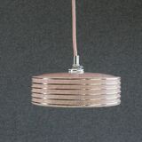Old pendant light in pink clichy glass with silver threads, delivered with chrome socket