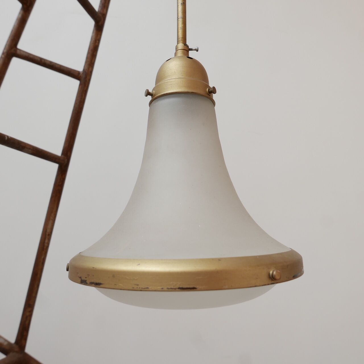 Antique etched glass German pendant light by A.E.G.