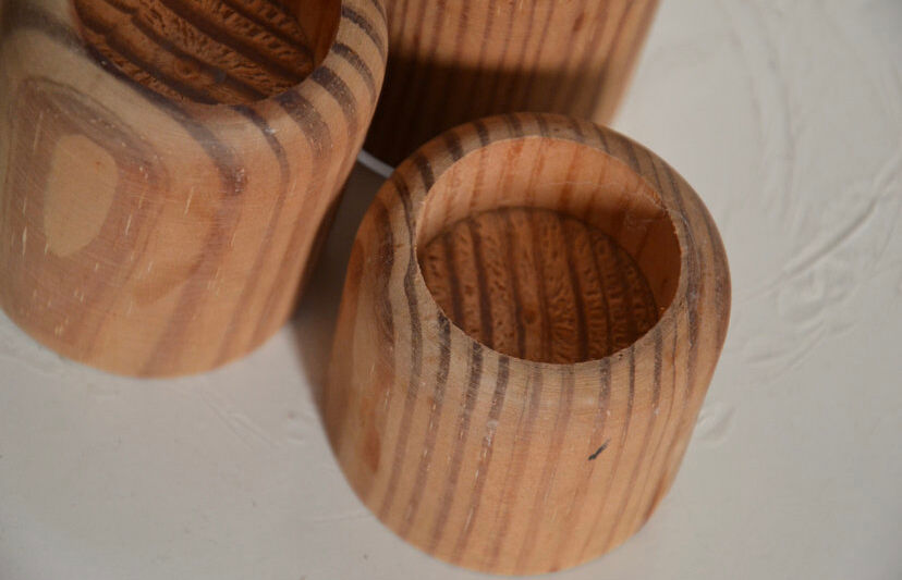 Trio of vintage Scandinavian wooden candle holders