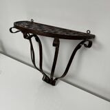 Small wall console Wrought iron trompe l'oeil stitched saddle leather