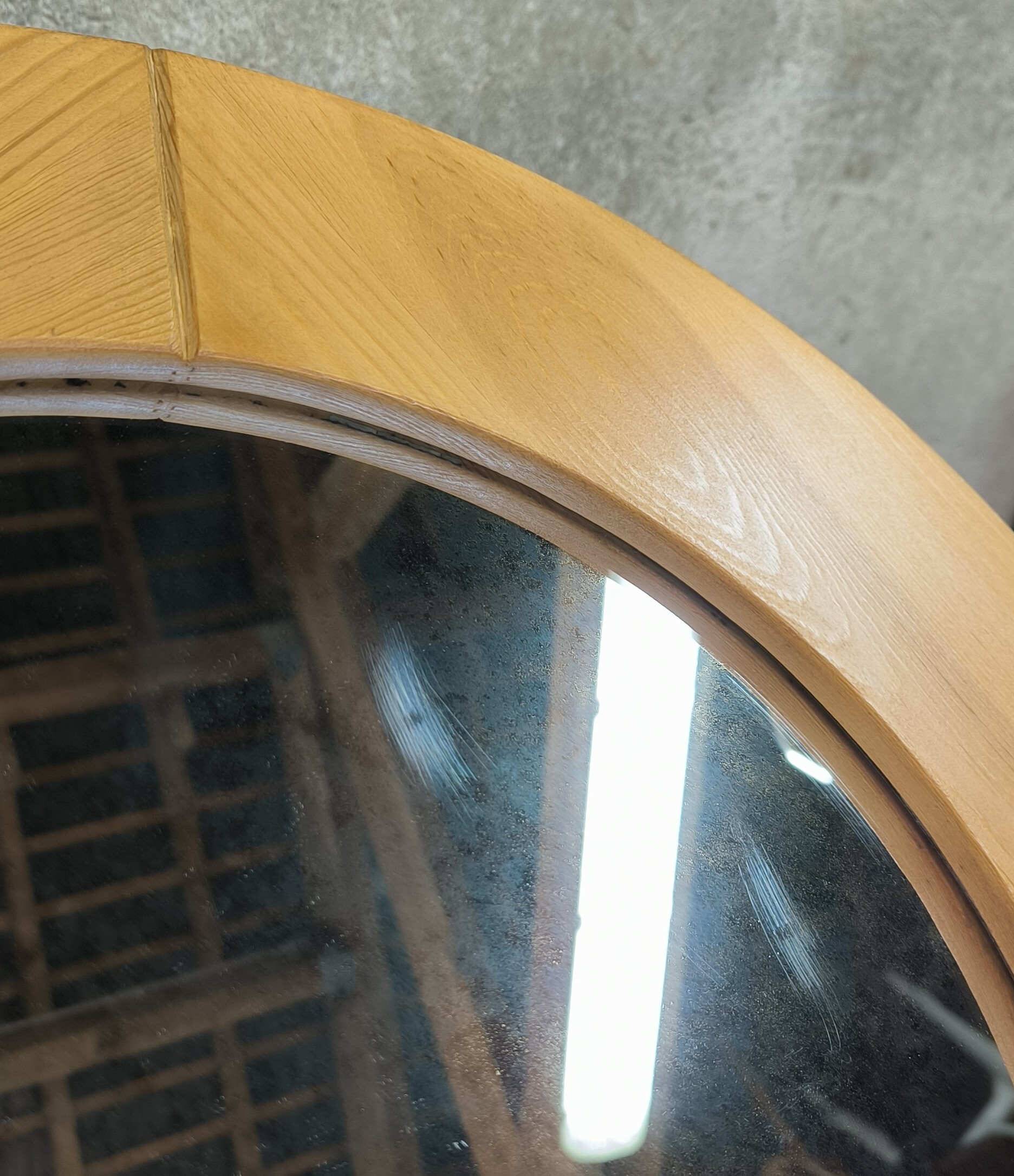 Large round vintage pine mirror