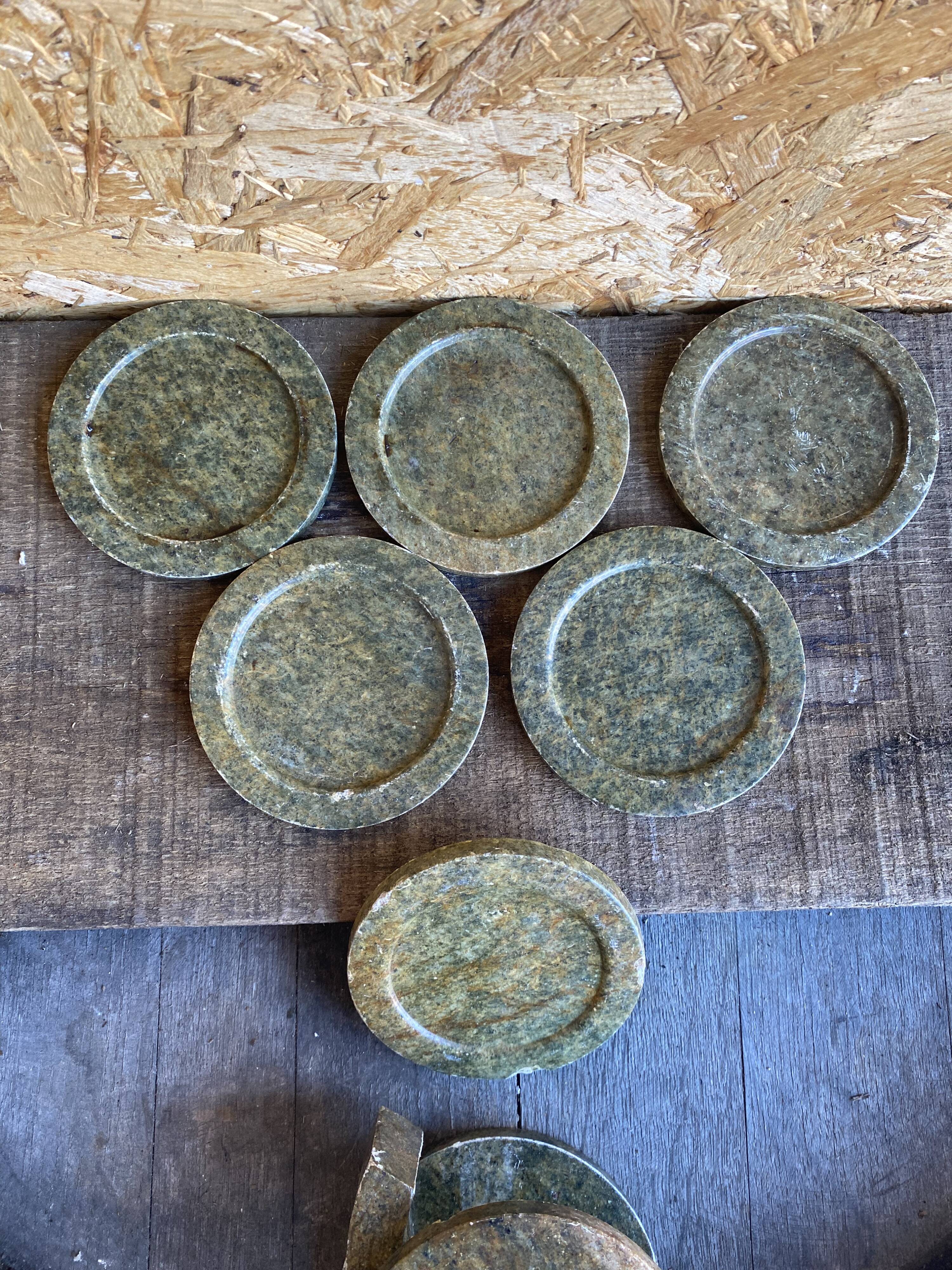 Série de 6 dessous de verre marbre vert + support vintage