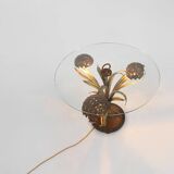 French Hollywood Regency Style Coffee Table with Lightning in Brass Flowers