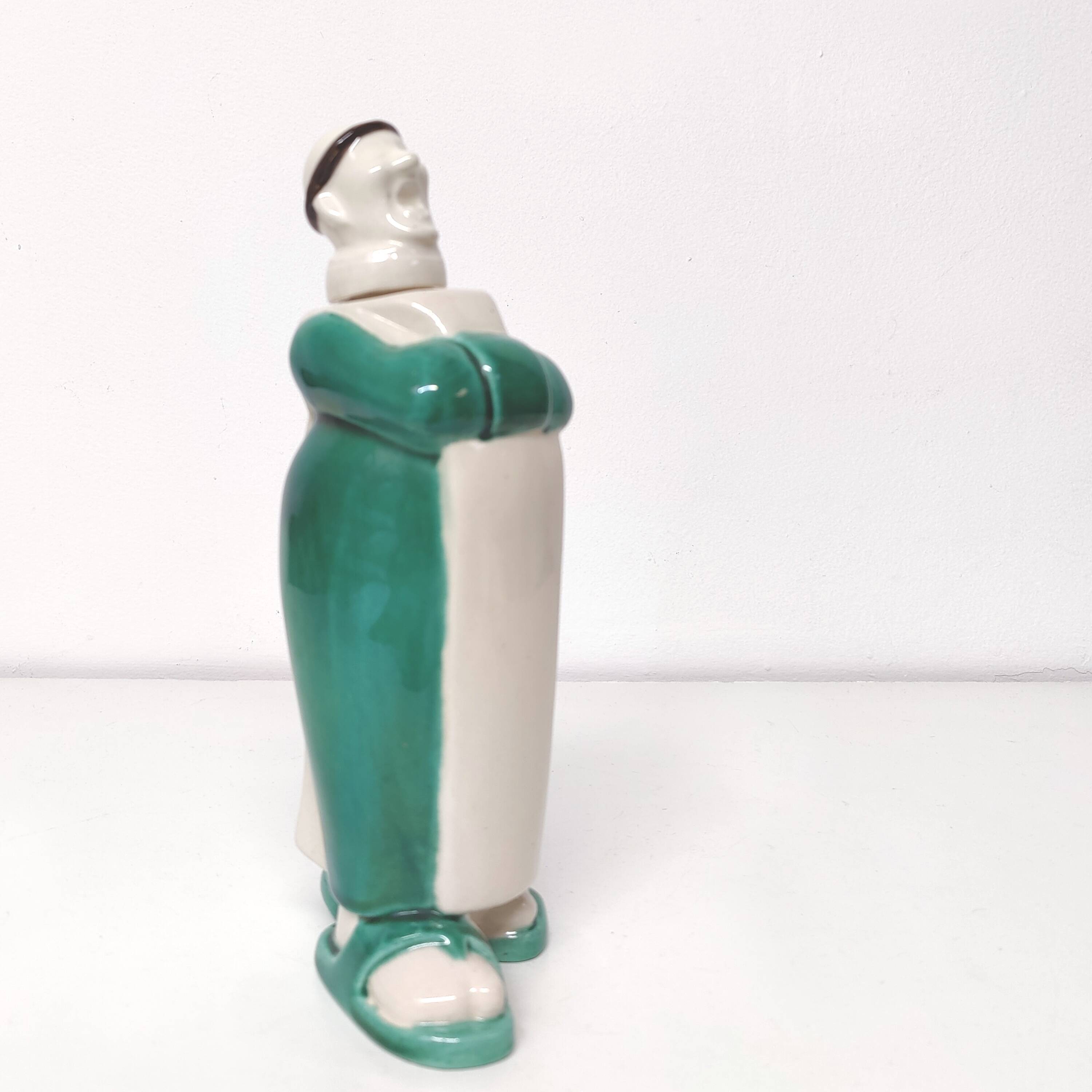 Monk earthenware liqueur bottle Franor Royale 1940s