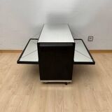 Art Deco Bar Cart in Black Lacquered Mahogany, Mirrored Glass & Chrome, France, 1930