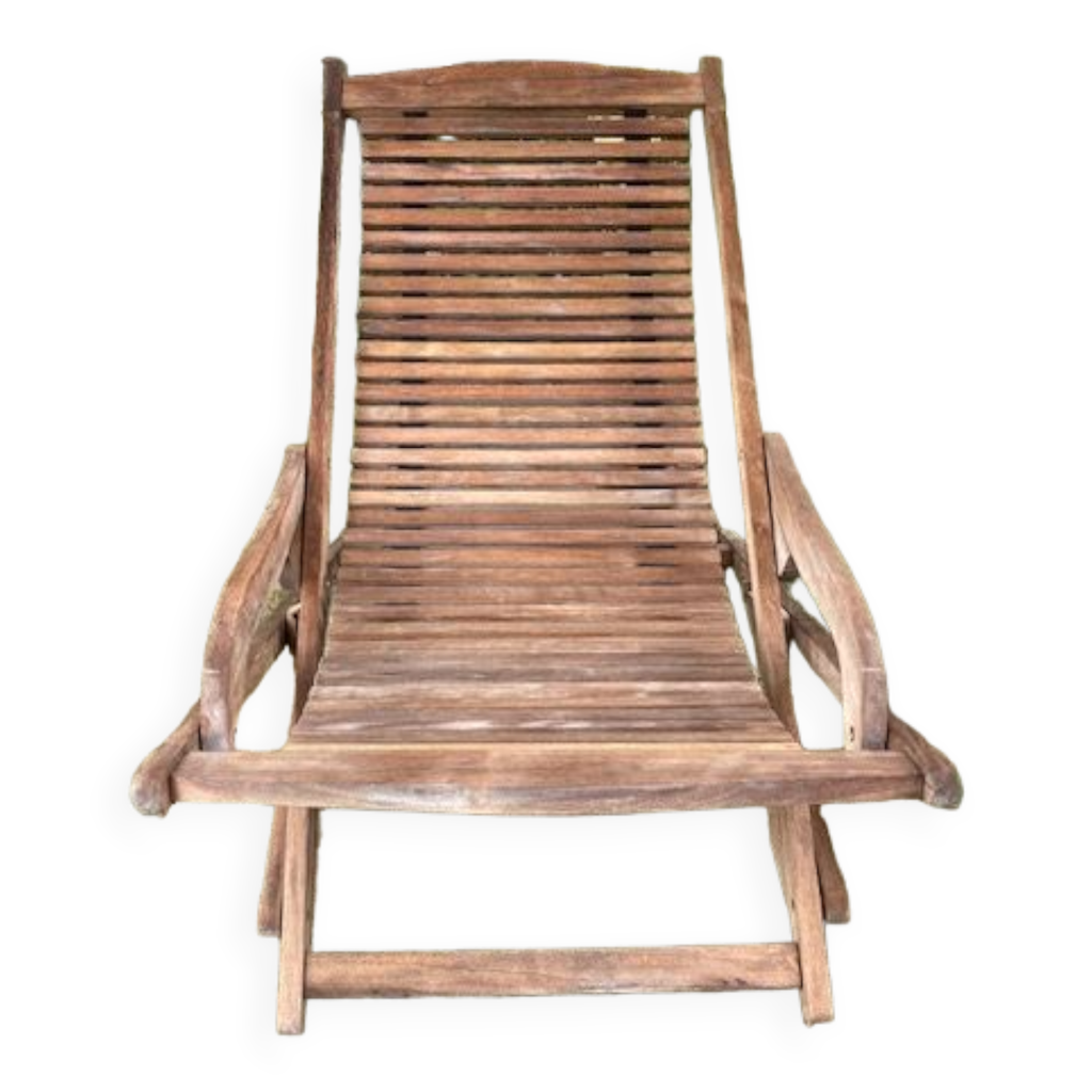 Chaise longue pliante en teck massif vintage Scan com, années 60 Selency