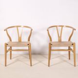 2x Hans Wegner CH24 Oak Wishbone Chairs, 1980s Denmark