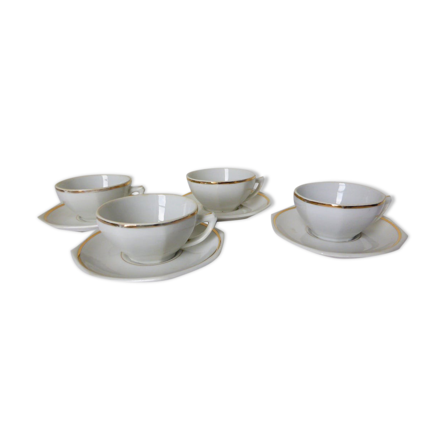 Set of 4 bistro coffee cups with gold rim