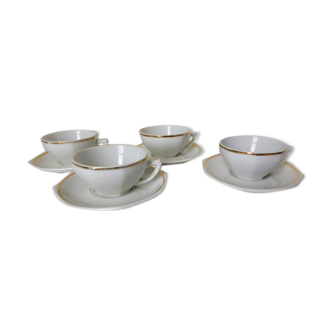 Set of 4 bistro coffee cups with golden border