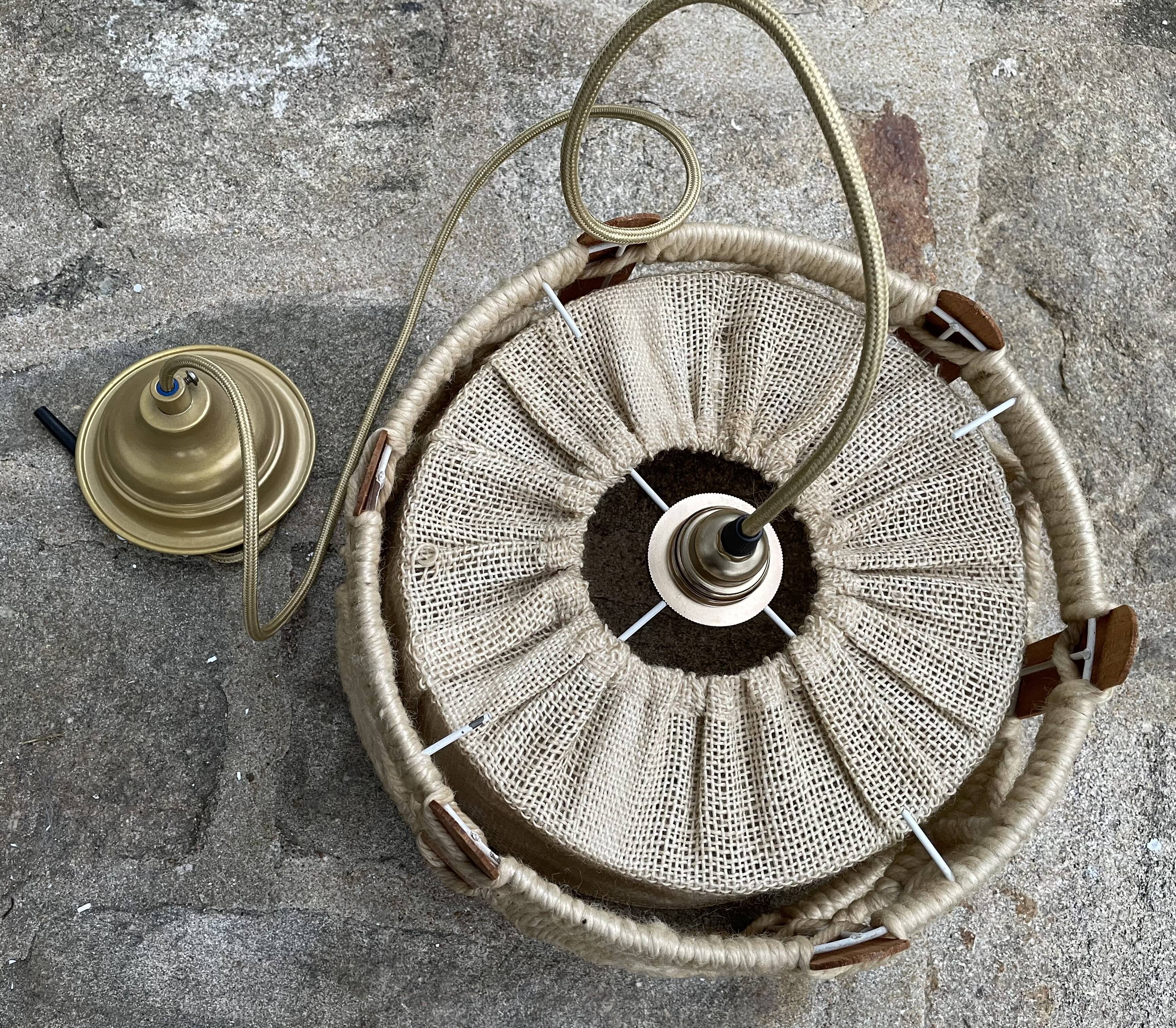 Scandinavian style jute and wood pendant light