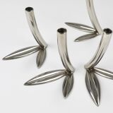 Werkstätte Hagenauer Up to 6 Soliflore Vases Leaf, Brass & Nickel, Vienna, 1960s