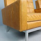 Set of two cognac leather Florence Knoll lounge chairs model 65a