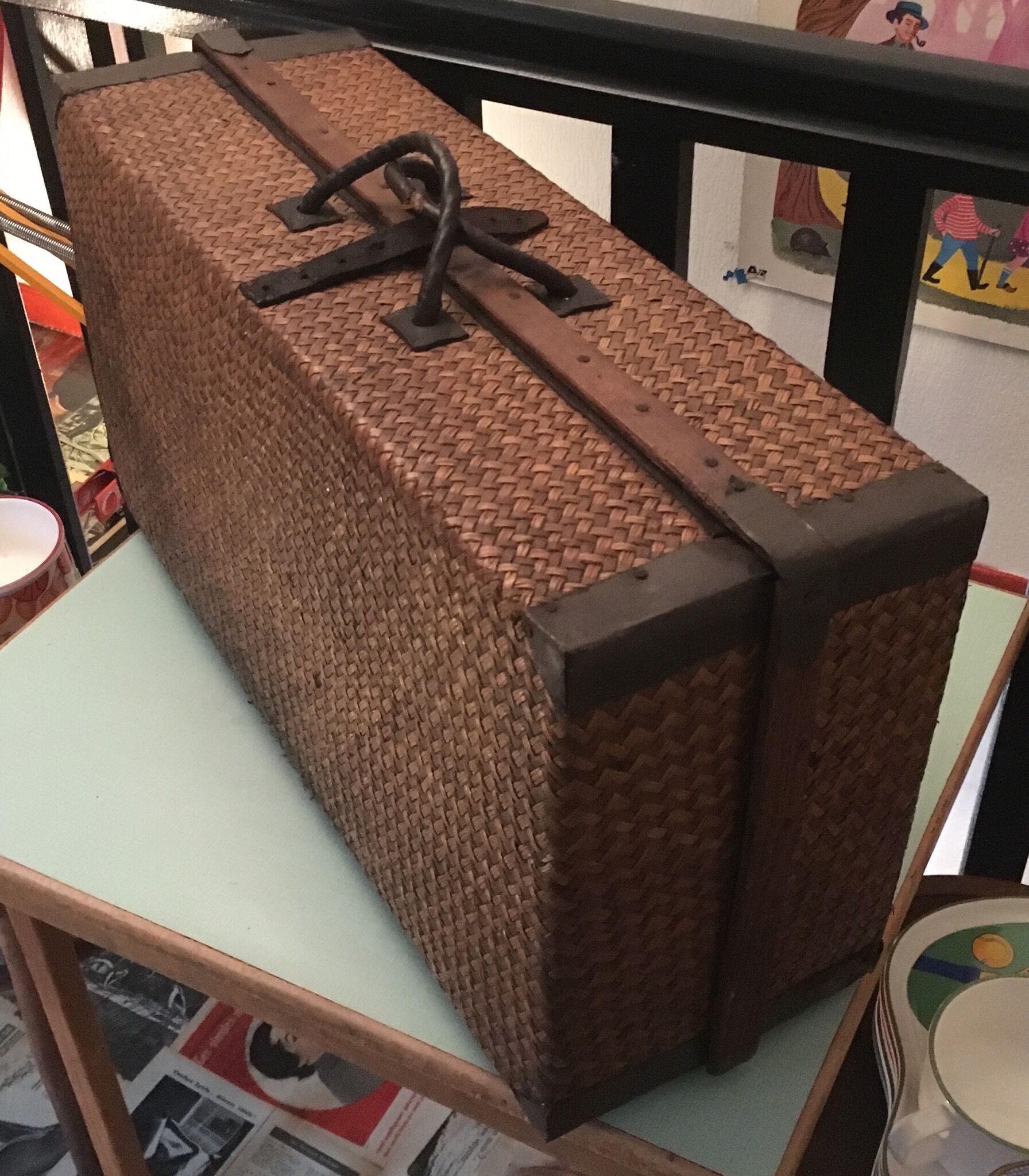 Braided straw suitcase