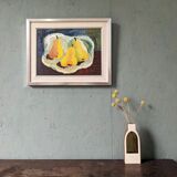 Mid-Century Modern Swedish "Luminous Pears" by Eric Cederberg, Framed Still Life Oil Painting