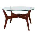 Round coffee table - glass top and teak base