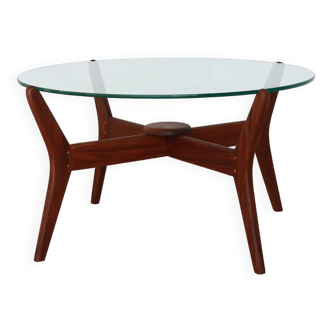 Round coffee table - glass top and teak base