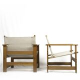 Pair of Vintage Safari Lounge Chairs in Canvas & Wood, 1970s